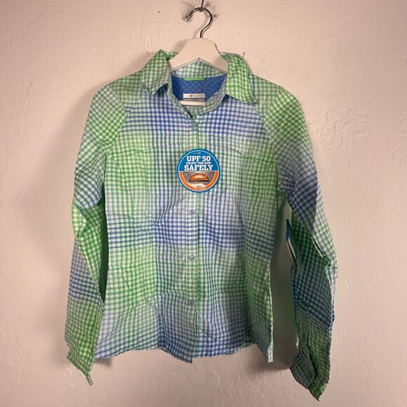 Columbia Womens Omni-Shade Silver Ridge Plaid Long Sleeve Shirt XS Button-Up New - Picture 1 of 8